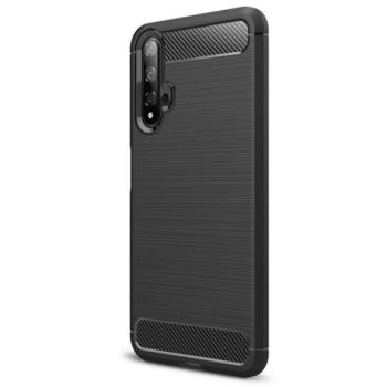 Szilikon telefonvédő (közepesen ütésálló, légpárnás sarok, szálcsiszolt, karbon minta) FEKETE Honor 20, Huawei Nova 5T kép