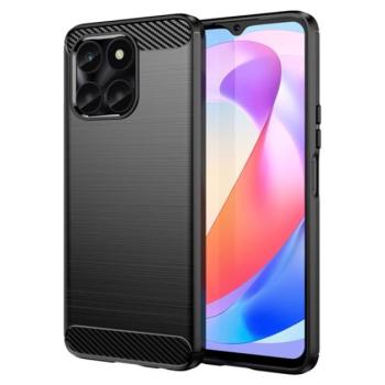 Szilikon telefonvédő (közepesen ütésálló, légpárnás sarok, szálcsiszolt, karbon minta) FEKETE Honor X6a kép