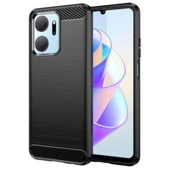 Szilikon telefonvédő (közepesen ütésálló, légpárnás sarok, szálcsiszolt, karbon minta) FEKETE Honor X7a kép