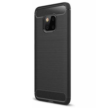 Szilikon telefonvédő (közepesen ütésálló, légpárnás sarok, szálcsiszolt, karbon minta) FEKETE Huawei Mate 20 Pro kép