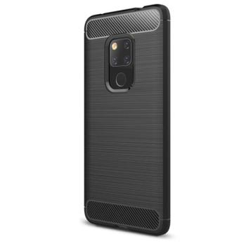 Szilikon telefonvédő (közepesen ütésálló, légpárnás sarok, szálcsiszolt, karbon minta) FEKETE Huawei Mate 20 kép