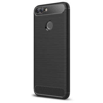 Szilikon telefonvédő (közepesen ütésálló, légpárnás sarok, szálcsiszolt, karbon minta) FEKETE Huawei P Smart (2018) kép