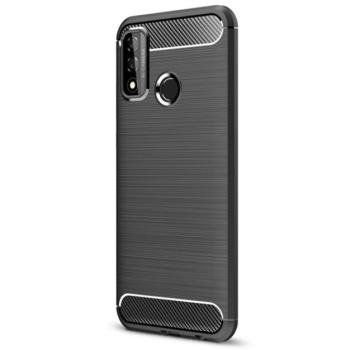 Szilikon telefonvédő (közepesen ütésálló, légpárnás sarok, szálcsiszolt, karbon minta) FEKETE Huawei P Smart (2020) kép