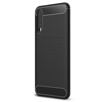 Szilikon telefonvédő (közepesen ütésálló, légpárnás sarok, szálcsiszolt, karbon minta) FEKETE Huawei P20 Pro kép