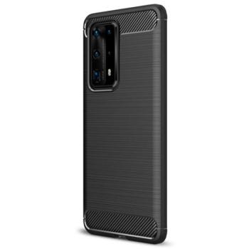 Szilikon telefonvédő (közepesen ütésálló, légpárnás sarok, szálcsiszolt, karbon minta) FEKETE Huawei P40 Pro+ 5G kép