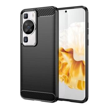 Szilikon telefonvédő (közepesen ütésálló, légpárnás sarok, szálcsiszolt, karbon minta) FEKETE Huawei P60 Pro kép