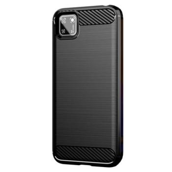 Szilikon telefonvédő (közepesen ütésálló, légpárnás sarok, szálcsiszolt, karbon minta) FEKETE Huawei Y5p, Honor 9S kép