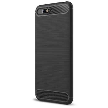 Szilikon telefonvédő (közepesen ütésálló, légpárnás sarok, szálcsiszolt, karbon minta) FEKETE Huawei Y6 (2018) kép