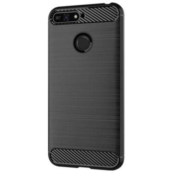Szilikon telefonvédő (közepesen ütésálló, légpárnás sarok, szálcsiszolt, karbon minta) FEKETE Huawei Y6 Prime (2018) kép