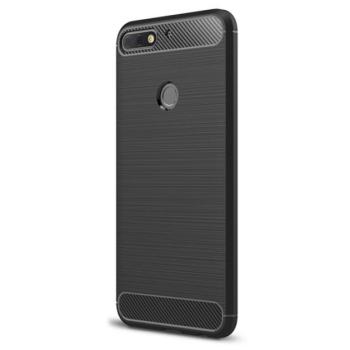 Szilikon telefonvédő (közepesen ütésálló, légpárnás sarok, szálcsiszolt, karbon minta) FEKETE Huawei Y7 Prime 2018 (Y7 2018) kép