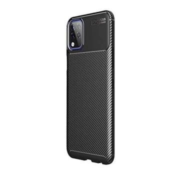 Szilikon telefonvédő (közepesen ütésálló, légpárnás sarok, szálcsiszolt, karbon minta) FEKETE LG K42 (LM-K420HM) kép