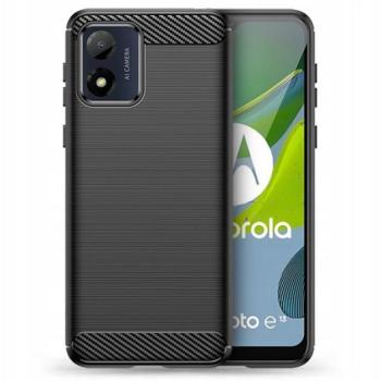 Szilikon telefonvédő (közepesen ütésálló, légpárnás sarok, szálcsiszolt, karbon minta) FEKETE Motorola Moto E13 kép