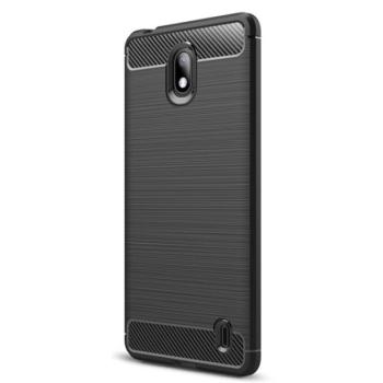 Szilikon telefonvédő (közepesen ütésálló, légpárnás sarok, szálcsiszolt, karbon minta) FEKETE Nokia 1 Plus kép