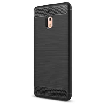 Szilikon telefonvédő (közepesen ütésálló, légpárnás sarok, szálcsiszolt, karbon minta) FEKETE Nokia 2.1 kép