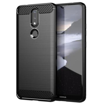 Szilikon telefonvédő (közepesen ütésálló, légpárnás sarok, szálcsiszolt, karbon minta) FEKETE Nokia 2.4 kép