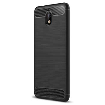 Szilikon telefonvédő (közepesen ütésálló, légpárnás sarok, szálcsiszolt, karbon minta) FEKETE Nokia 3.1 kép
