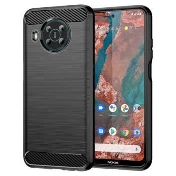 Szilikon telefonvédő (közepesen ütésálló, légpárnás sarok, szálcsiszolt, karbon minta) FEKETE Nokia X20, Nokia X10 kép