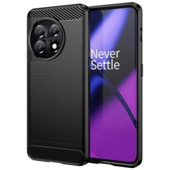 Szilikon telefonvédő (közepesen ütésálló, légpárnás sarok, szálcsiszolt, karbon minta) FEKETE OnePlus 11 5G kép
