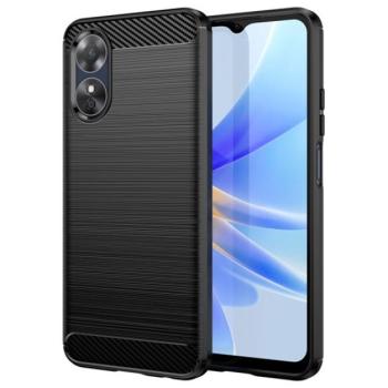 Szilikon telefonvédő (közepesen ütésálló, légpárnás sarok, szálcsiszolt, karbon minta) FEKETE Oppo A17 kép
