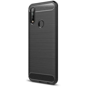 Szilikon telefonvédő (közepesen ütésálló, légpárnás sarok, szálcsiszolt, karbon minta) FEKETE Oppo A31 kép