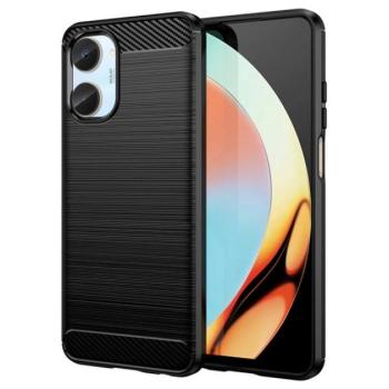 Szilikon telefonvédő (közepesen ütésálló, légpárnás sarok, szálcsiszolt, karbon minta) FEKETE Realme 10 kép