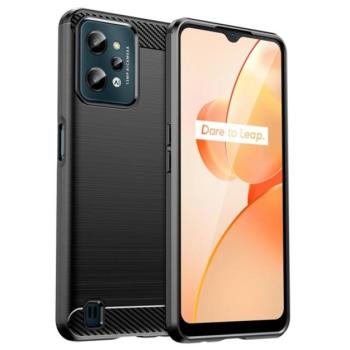 Szilikon telefonvédő (közepesen ütésálló, légpárnás sarok, szálcsiszolt, karbon minta) FEKETE Realme C31 kép