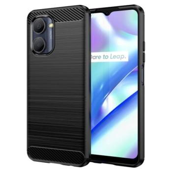 Szilikon telefonvédő (közepesen ütésálló, légpárnás sarok, szálcsiszolt, karbon minta) FEKETE Realme C33 kép