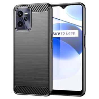 Szilikon telefonvédő (közepesen ütésálló, légpárnás sarok, szálcsiszolt, karbon minta) FEKETE Realme C35 kép