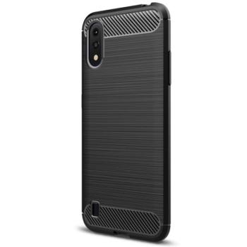 Szilikon telefonvédő (közepesen ütésálló, légpárnás sarok, szálcsiszolt, karbon minta) FEKETE Samsung Galaxy A01 (SM-A015F) kép