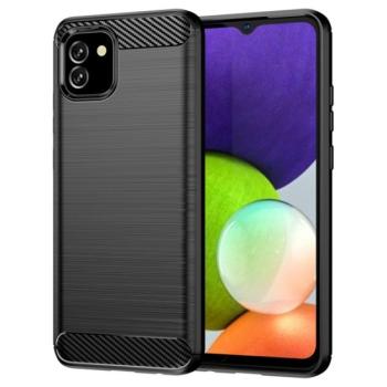 Szilikon telefonvédő (közepesen ütésálló, légpárnás sarok, szálcsiszolt, karbon minta) FEKETE Samsung Galaxy A03 (SM-A035) kép