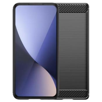 Szilikon telefonvédő (közepesen ütésálló, légpárnás sarok, szálcsiszolt, karbon minta) FEKETE Samsung Galaxy A12 (SM-A125F / SM-A127F) kép
