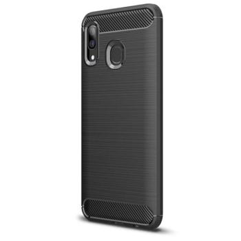 Szilikon telefonvédő (közepesen ütésálló, légpárnás sarok, szálcsiszolt, karbon minta) FEKETE Samsung Galaxy A20 (SM-A205F), Samsung Galaxy A30 (SM-A305F) kép