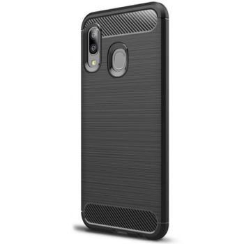 Szilikon telefonvédő (közepesen ütésálló, légpárnás sarok, szálcsiszolt, karbon minta) FEKETE Samsung Galaxy A20e (SM-A202F) kép