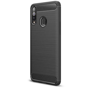 Szilikon telefonvédő (közepesen ütésálló, légpárnás sarok, szálcsiszolt, karbon minta) FEKETE Samsung Galaxy A20s (SM-A207F) kép