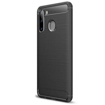 Szilikon telefonvédő (közepesen ütésálló, légpárnás sarok, szálcsiszolt, karbon minta) FEKETE Samsung Galaxy A21 (SM-A210F) kép