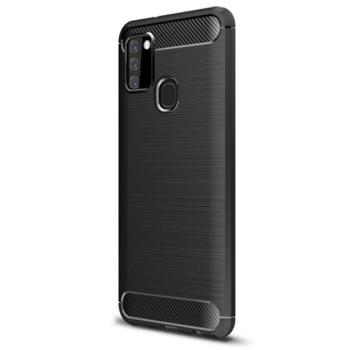 Szilikon telefonvédő (közepesen ütésálló, légpárnás sarok, szálcsiszolt, karbon minta) FEKETE Samsung Galaxy A21s (SM-A217F) kép