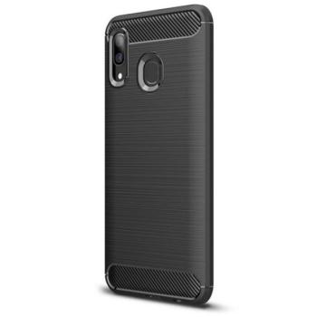Szilikon telefonvédő (közepesen ütésálló, légpárnás sarok, szálcsiszolt, karbon minta) FEKETE Samsung Galaxy A40 (SM-A405F) kép