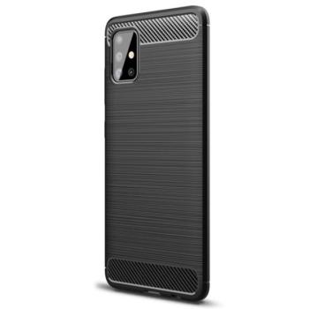Szilikon telefonvédő (közepesen ütésálló, légpárnás sarok, szálcsiszolt, karbon minta) FEKETE Samsung Galaxy A51 (SM-A515F) kép