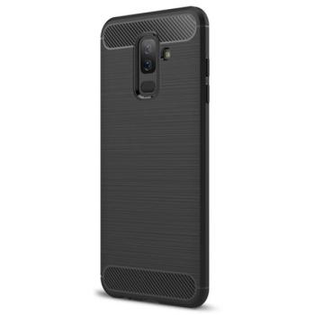 Szilikon telefonvédő (közepesen ütésálló, légpárnás sarok, szálcsiszolt, karbon minta) FEKETE Samsung Galaxy A6+ (2018) SM-A605F kép
