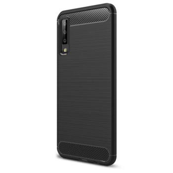 Szilikon telefonvédő (közepesen ütésálló, légpárnás sarok, szálcsiszolt, karbon minta) FEKETE Samsung Galaxy A7 (2018) SM-A750F kép