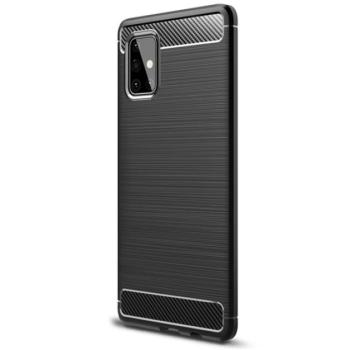Szilikon telefonvédő (közepesen ütésálló, légpárnás sarok, szálcsiszolt, karbon minta) FEKETE Samsung Galaxy A71 5G (SM-A716F) kép