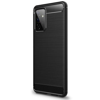 Szilikon telefonvédő (közepesen ütésálló, légpárnás sarok, szálcsiszolt, karbon minta) FEKETE Samsung Galaxy A72 4G (SM-A725F), Samsung Galaxy A72 5G (SM-A726F) kép
