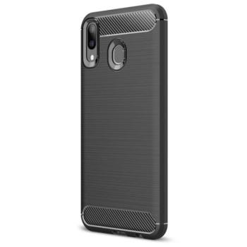 Szilikon telefonvédő (közepesen ütésálló, légpárnás sarok, szálcsiszolt, karbon minta) FEKETE Samsung Galaxy M20 (SM-M205F) kép
