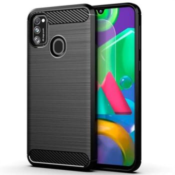 Szilikon telefonvédő (közepesen ütésálló, légpárnás sarok, szálcsiszolt, karbon minta) FEKETE Samsung Galaxy M21 (SM-M215f) kép