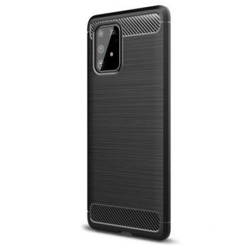 Szilikon telefonvédő (közepesen ütésálló, légpárnás sarok, szálcsiszolt, karbon minta) FEKETE Samsung Galaxy S10 Lite (SM-G770F) kép