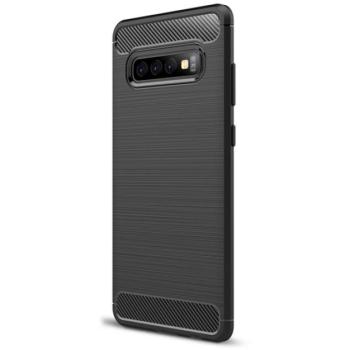 Szilikon telefonvédő (közepesen ütésálló, légpárnás sarok, szálcsiszolt, karbon minta) FEKETE Samsung Galaxy S10 Plus (SM-G975) kép