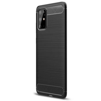 Szilikon telefonvédő (közepesen ütésálló, légpárnás sarok, szálcsiszolt, karbon minta) FEKETE Samsung Galaxy S20 Plus (SM-G985F), Samsung Galaxy S20 Plus 5G (SM-G986) kép