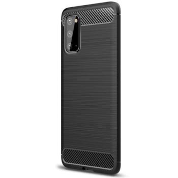 Szilikon telefonvédő (közepesen ütésálló, légpárnás sarok, szálcsiszolt, karbon minta) FEKETE Samsung Galaxy S20 (SM-G980F), Samsung Galaxy S20 5G (SM-G981U) kép