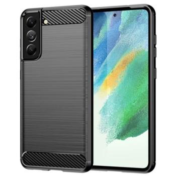 Szilikon telefonvédő (közepesen ütésálló, légpárnás sarok, szálcsiszolt, karbon minta) FEKETE Samsung Galaxy S21 FE (SM-G990) kép