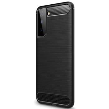 Szilikon telefonvédő (közepesen ütésálló, légpárnás sarok, szálcsiszolt, karbon minta) FEKETE Samsung Galaxy S21 Plus (SM-G996) 5G kép